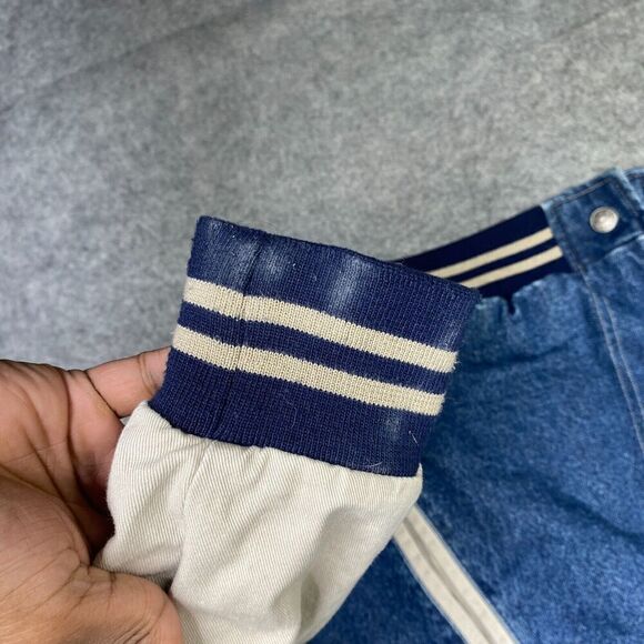 VINTAGE Denim Jacket Mens Medium Bomber Varsity Cotton Snap 90's Diehards - Picture 11 of 13